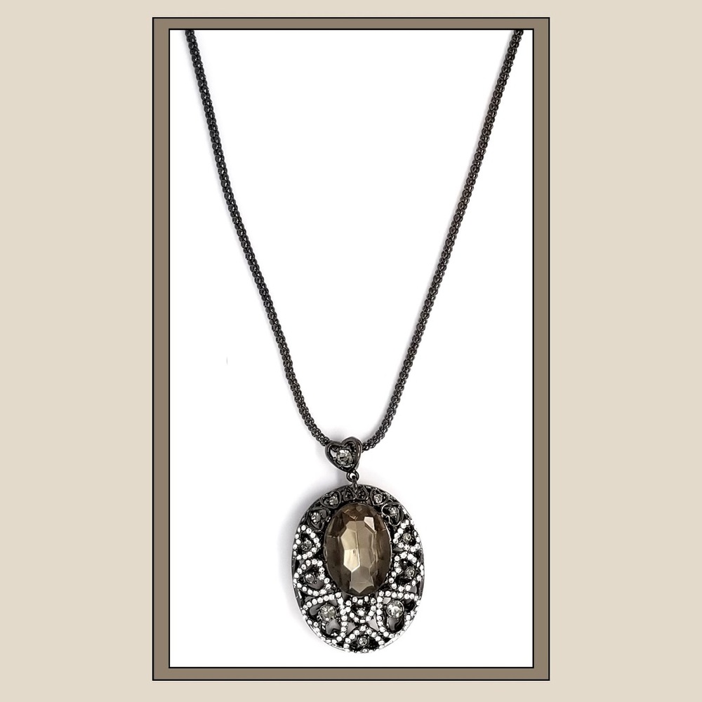Smokey Quartz and Rhinestone Necklace